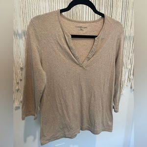 Minimalistic Croft & Barrow Neutral 3/4 Sleeve Blouse Sz PM
